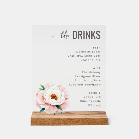 洗練された黒と白の飲料メニューサイン アクリルサイン (正面)