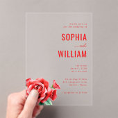 洗練された黒と赤の花柄 アクリル招待状 (インサイチュ (ポータブル))