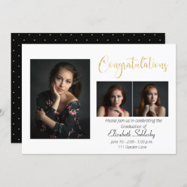 洗練された黒と金ゴールドの写真の卒業 招待状