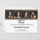 洗練された黒と金ゴールドの写真卒業パーツ 招待状 (正面)