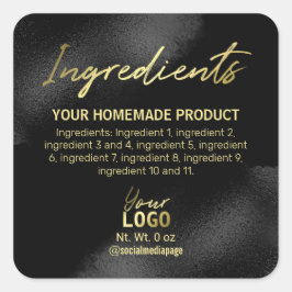 洗練された黒と金ゴールドの成分ラベル スクエアシール