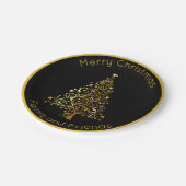洗練された黒と金ゴールドクリスマスツリー ペーパープレート (アングル)