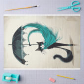 洗練された黒猫のティール（緑がかった色）傘 薄葉紙 (クラフト)