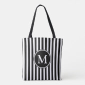 洗練された黒白ストライプモノグラム トートバッグ (裏面)