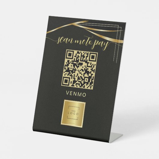 洗練された黒金Venmo支払いQRコード 台座サイン (正面)