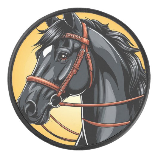 洗練された黒馬の肖像 アイスホッケーパック (正面)