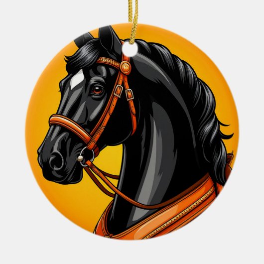 洗練された黒馬の肖像 セラミックオーナメント (正面)