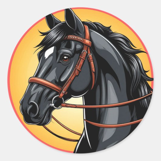洗練された黒馬の肖像 ラウンドシール (正面)
