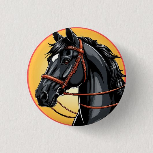 洗練された黒馬の肖像 缶バッジ (正面)