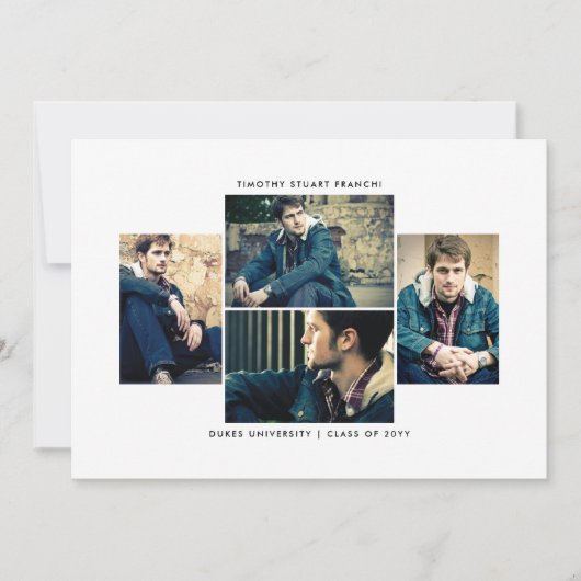 洗練された4枚の写真の卒業発表 招待状 (正面)