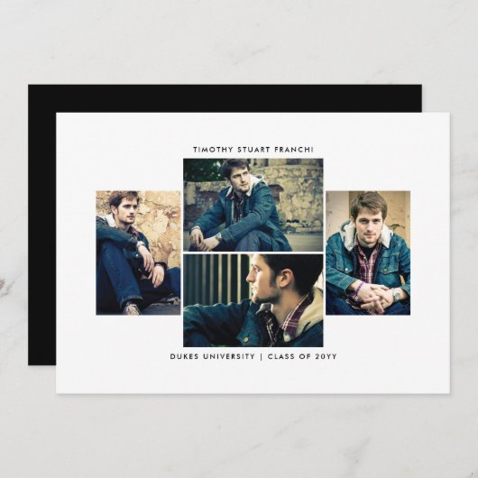 洗練された4枚の写真の卒業発表 招待状 (正面/裏面)