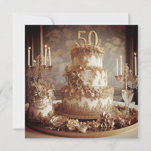 洗練された50周年記念結婚ケーキ 招待状 (正面)