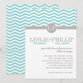 洗練された シェブロン モノグラム | ティール 結婚式 招待状 (正面/裏面)