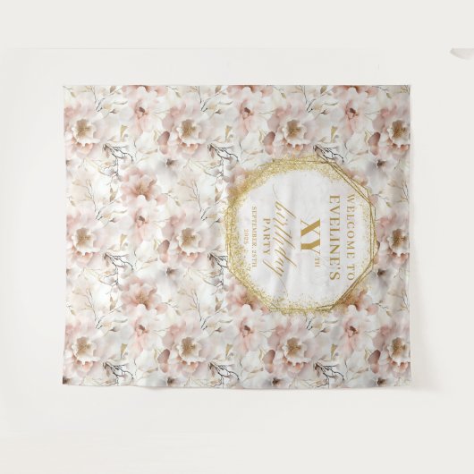 洗練された フラワーバースデイ フォトブース タペストリー (正面(横))