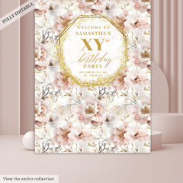 洗練された フラワーバースデイ フォトブース タペストリー