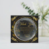 洗練された ブラック&ゴールドの フローラル ウェディング アニバーサリースタイル サンキューカード (スタンド正面)