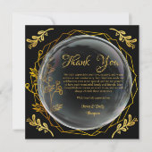 洗練された ブラック&ゴールドの フローラル ウェディング アニバーサリースタイル サンキューカード (正面)