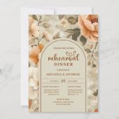 洗練された ボヘミアンスタイルの テラコッタとアイボリーとサグの花柄 リハーサルドレス 招待状 (正面)
