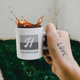 洗練された モダン ミニマル グレーイニシャル＆ネーム コーヒーマグカップ