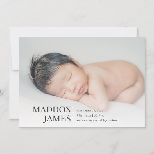 洗練された |写真モダンの誕生発表 案内状 (正面)