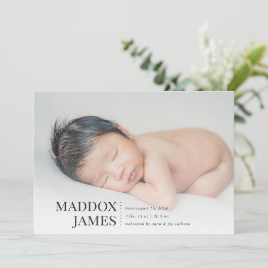 洗練された |写真モダンの誕生発表 案内状 (スタンド正面)