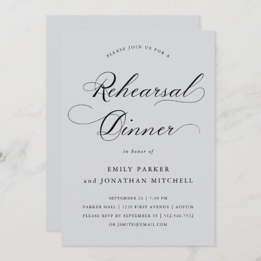 洗練された |書道ソフトグレーのリハーサルディナー 招待状 (正面/裏面)