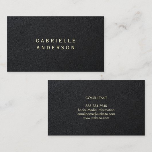 洗練された |黒エレガント革 名刺 (正面/裏面)