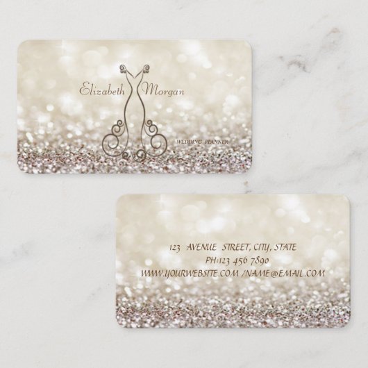 洗練さエレガントれたモダンきらびやかな《写真》ぼけ味、ドレス 名刺 (正面/裏面)