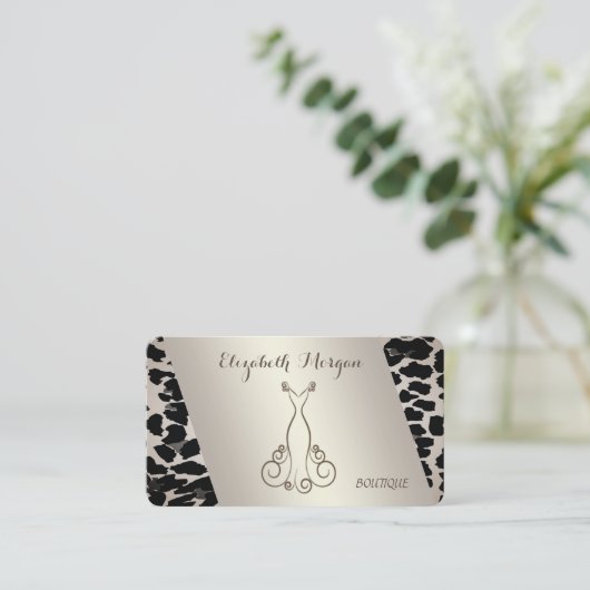 洗練さエレガントれたモダン、ヒョウのプリント、ドレス 名刺 (スタンド正面)