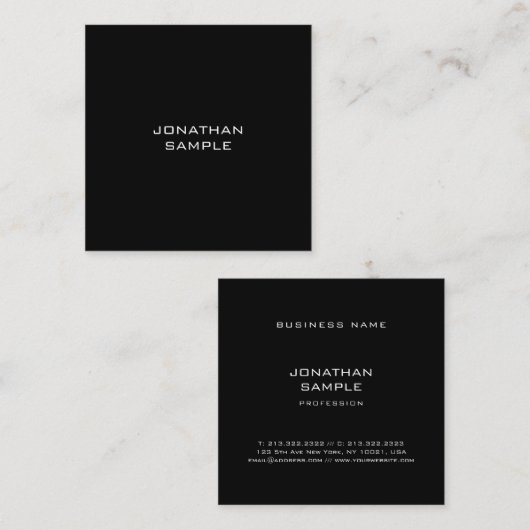 洗練さミニマルエレガントれた黒お洒落 スクエア名刺 (正面/裏面)