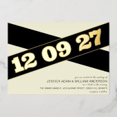 洗練はっきりしたタイポグラフィブラックゴールデン 箔招待状 (正面)