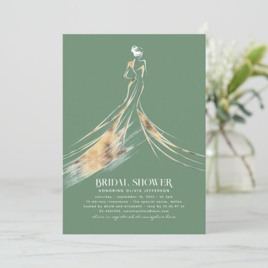 洗練エレガントされたセージ緑のブライダルシャワー 招待状 (スタンド正面)