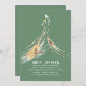 洗練エレガントされたセージ緑のブライダルシャワー 招待状 (正面/裏面)