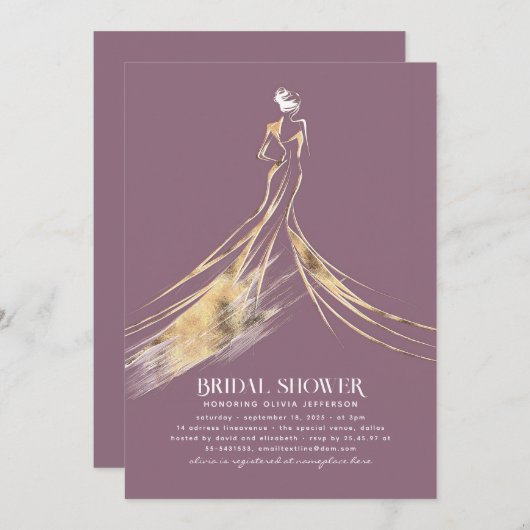 洗練エレガントされたソフトマウーブブライダルシャワー 招待状 (正面/裏面)