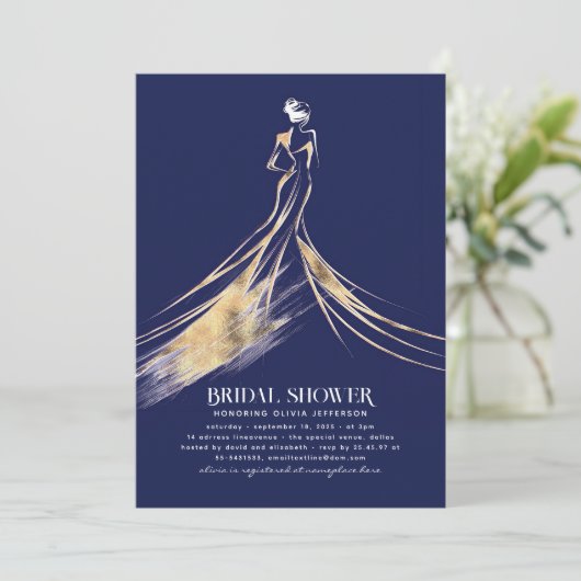 洗練エレガントされたネイビーブルーブライダルシャワー 招待状 (スタンド正面)