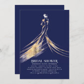 洗練エレガントされたネイビーブルーブライダルシャワー 招待状 (正面/裏面)