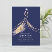 洗練エレガントされたネイビーブルーQUINCEANERA 招待状 (スタンド正面)