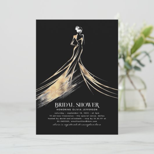 洗練エレガントされたブラックと金ゴールドブライダルシャワー 招待状 (スタンド正面)