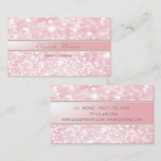 洗練エレガントされたモダングリッター《写真》ぼけ味、真珠 名刺 (正面/裏面)