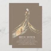 洗練エレガントされたライトブラウンブライダルシャワー 招待状 (正面/裏面)