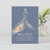 洗練エレガントされた埃っぽいブルーブライダルシャワー 招待状 (スタンド正面)