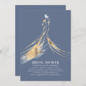 洗練エレガントされた埃っぽいブルーブライダルシャワー 招待状 (正面/裏面)