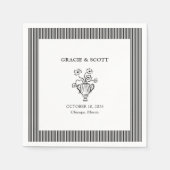 洗練エレガントされた白黒結婚の スタンダードカクテルナプキン (正面)