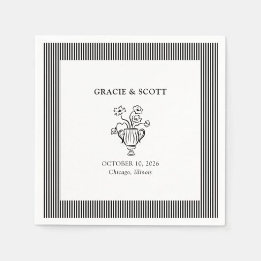 洗練エレガントされた白黒結婚の スタンダードカクテルナプキン (正面)