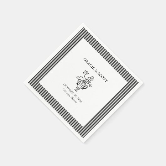 洗練エレガントされた白黒結婚の スタンダードカクテルナプキン (角)