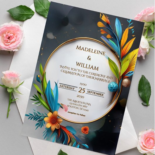 洗練エレガントされた高級ボタニカル結婚ズ 招待状