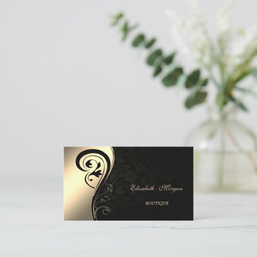 洗練エレガントされた，ブラックダマスク，金ゴールド旋回 名刺 (スタンド正面)