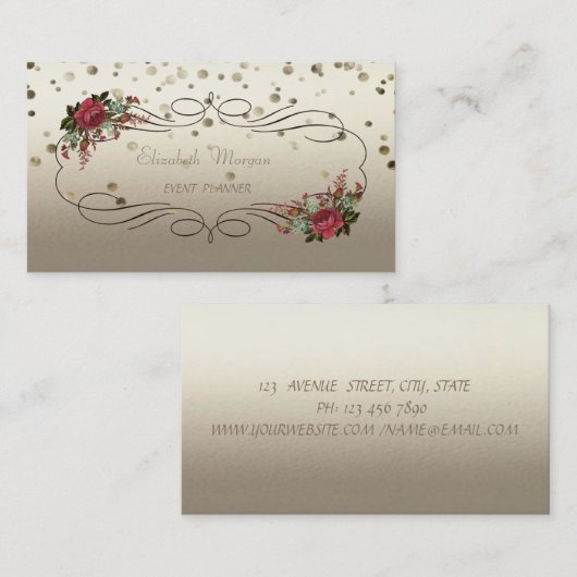 洗練エレガント,ヴィンテージ,花,紙吹雪 名刺 (正面/裏面)
