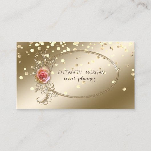 洗練エレガント,金ゴールド紙吹雪,バラ 名刺 (正面)