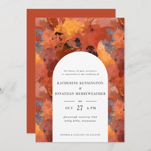 洗練モダンされたテラコッタボ結婚ホの招待客 招待状 (正面/裏面)